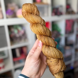 Hand Dyed Yarn, Gold Tonal Yarn, DK, OOAK