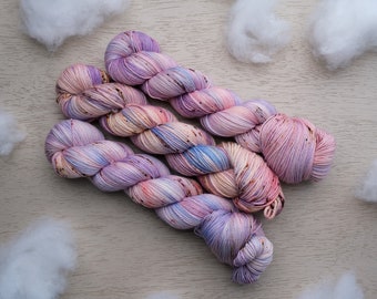 Everlasting Twilight, Hand Dyed Yarn, Dyed to Order, Pastel Purple Pink and Blue