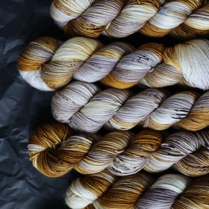 Hand Dyed Yarn, Gold and Taupe Speckled Yarn, Little Songbird