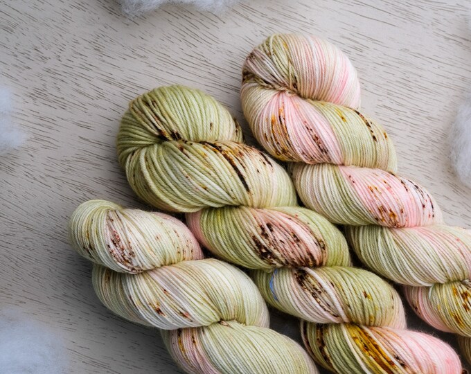 Strawberry Matcha Latte Hand Dyed Yarn Ready To Ship Pastel Pink And