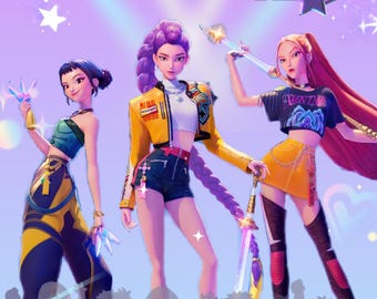 Zaproszenie urodzinowe K-pop Demon Hunters, edytowalny szablon Canva, zaproszenie Huntrix, cyfrowe pobieranie zaproszeń K-pop