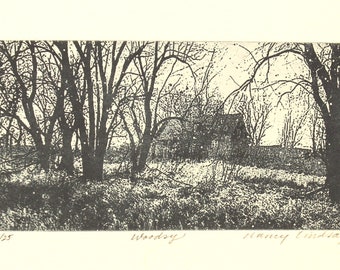 Original etching titled "Woodsy" signed by artist