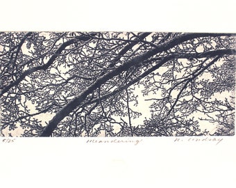 Original etching titled "Meandering" artist signed
