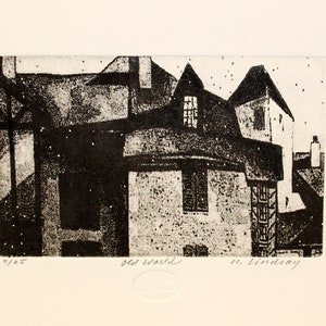 Original etching titled &quot;Old World&quot; signed by artist