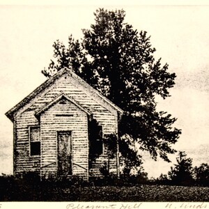 Original etching titled &quot;Pleasant Hill&quot; signed by artist