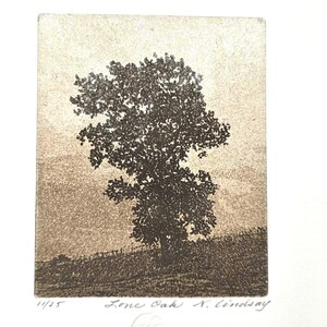 Original etching titled &quot;Lone Oak&quot; signed by artist