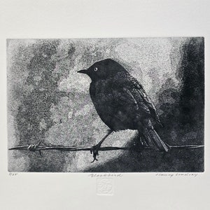 Original etching titled "Blackbird" signed by artist