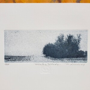 Original etching titled "Winter Winds" signed by artist