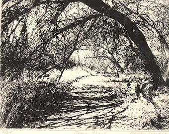 Original etching print titled "Jemez Trail" signed by artist