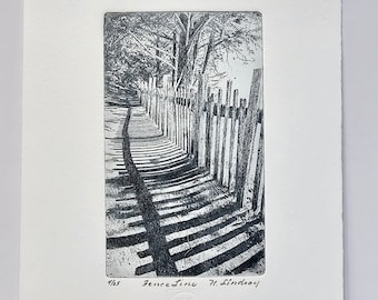 Original Etching titled Fence Line, artist signed