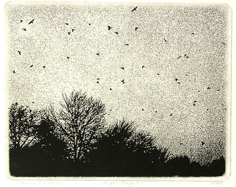 Original etching titled "Night Flight" signed by artist