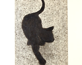 Original etching of a cat titled "Bombay" signed by artist