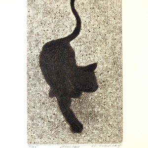 Original etching of a cat titled "Bombay" signed by artist