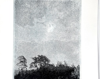 Original etching titled "Iowa Moonlight" signed by the artist