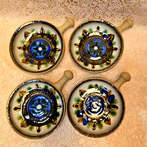 Set of 4, Soholm, Bornholm, Denmark, Soholm Pottery Stenton, Danish pottery bowls with handles, 1970 Vintage