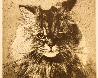 Original etching titled "Forest Cat" signed by artist