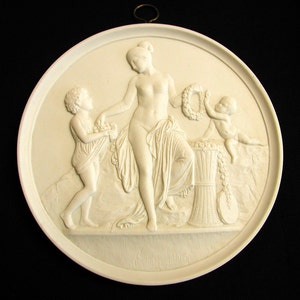Bing and Grondahl Round Parian Relief Plaque, Danish, white bisque, excellent