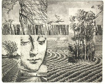 Original etching titled "Spring Breezes" signed by artist