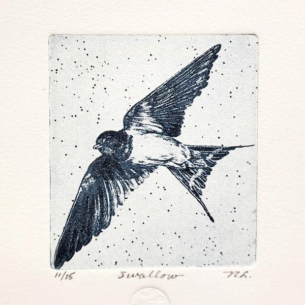 Original etching titled "Swallow" signed by artist