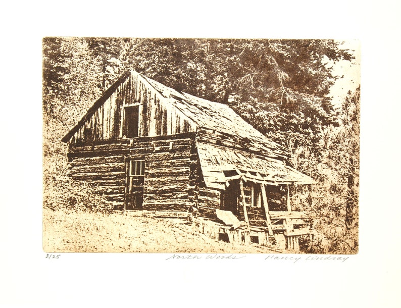 Original etching titled North Woods signed by artist