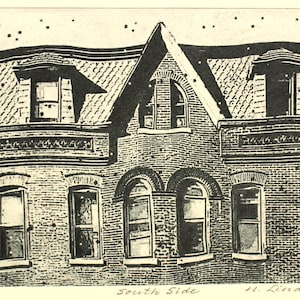 Original etching titled &quot;Southside&quot; signed by artist