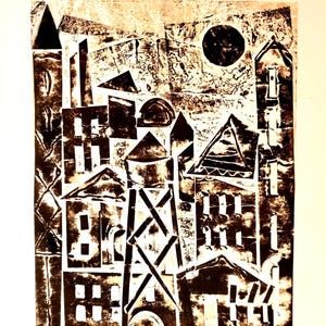 Originele collagraph-print, getiteld 'Skyline', artist proof