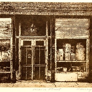 Original etching titled &quot; Main Street&quot; signed by artist