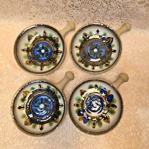 Set of 4, Soholm, Bornholm, Denmark, Soholm Pottery Stenton, Danish pottery bowls with handles, 1970 Vintage