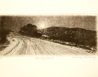 Original etching titled "County Road" signed by artist