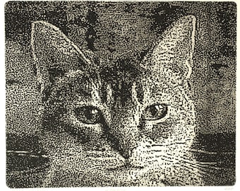 Original etching titled "Whiskers" signed by artist