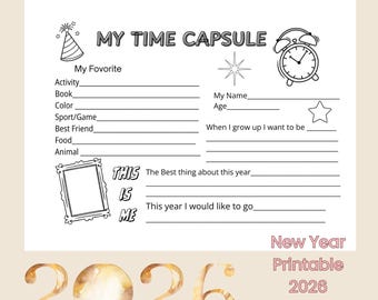 Neues Jahr 2026 Kinder Zeitkapsel Printable