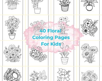 40 kleurplaten met bloemen voor kinderen – met de hand ontworpen botanische illustraties (digitale download)