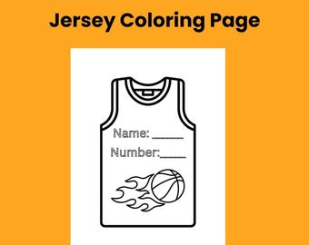 Bewerkbare kleurplaat basketbaltrui | Gepersonaliseerde sportactiviteit voor kinderen (digitale download)