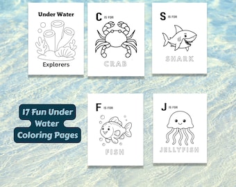 Kleurplaten oceaanalfabet | ABC-werkbladen zeedieren (digitale download)