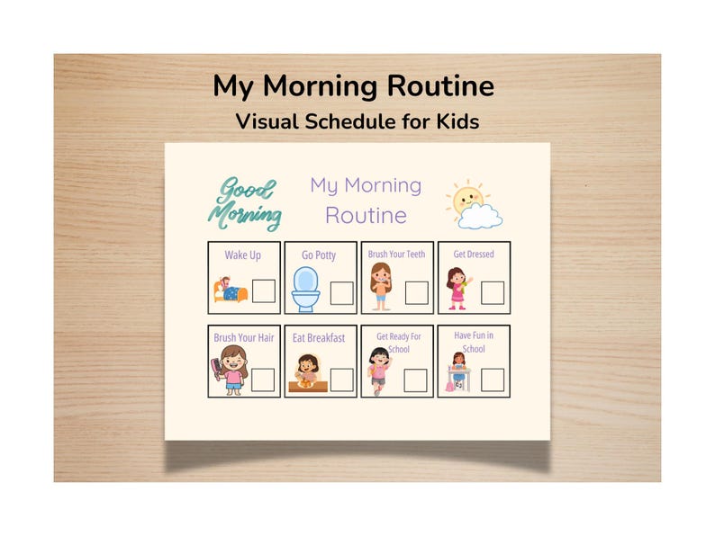 Morning Routine Visual Schedule for Kids – Boy & Girl Versions ...