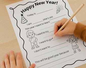 Hoja de reflexión de Año Nuevo para niños / Fijación de metas (Descarga instantánea)