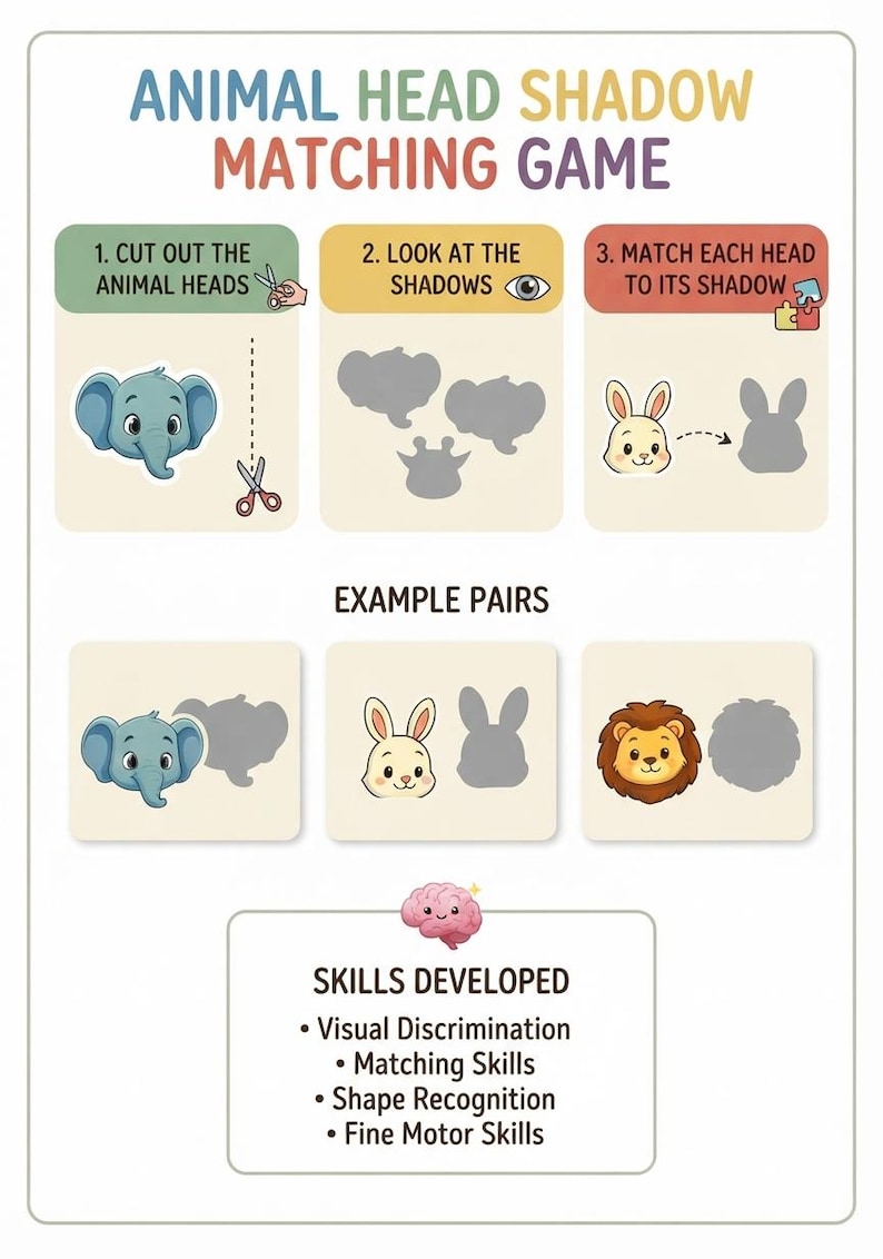 Animal Shadow Matching Game Printable, Preschool Animal Matching ...