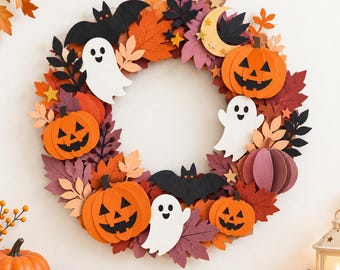 Corona de papel de Halloween para imprimir, manualidad 3D en capas para niños, manualidad de corona de papel de Halloween, manualidades imprimibles para niños, calabaza fantasma para recortar y pegar
