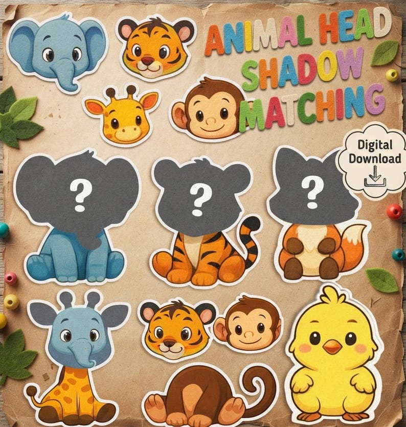 Animal Shadow Matching Game Printable, Preschool Animal Matching ...