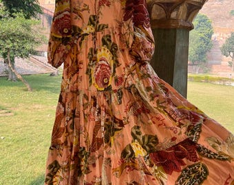Floral Printed Long Cotton Dress – Boho, Comfortable Summer Outfit for Women"
