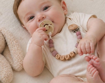 Custom Pacifier Clip Personalized Soother Holder | Baby Shower Newborn Gift Binky Dummy Clip