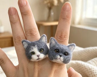 Custom Pet Face Ring, Personalized Cat & Dog Portrait Adjustable Ring,18K Gold Ring