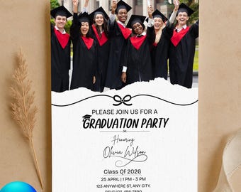 Modelo de convite de formatura | Convite de festa editável, anúncio da turma de 2026, cartão de formatura para cabine de fotos do Canva (download digital)