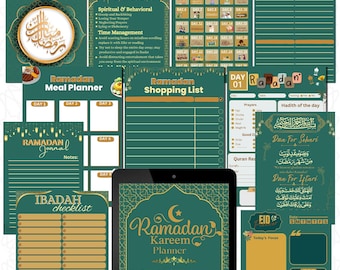 Planejador do Ramadã 2026: Planejador digital completo com planejamento mensal de refeições, planejamento diário e mensal | Modelo editável do Canva para o Ramadã