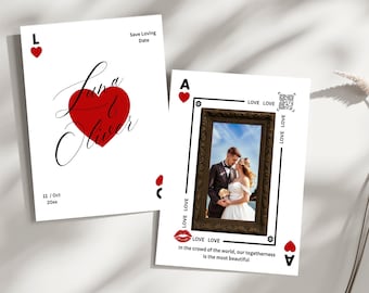 Impressão fotográfica personalizada com carta de baralho, download digital, moldura personalizada com carta de baralho, presente de aniversário de casamento para ele, arte de casal faça você mesmo no Canva