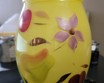 Barattolo per biscotti Bartlett Collins giallo e con decorazioni di frutta, dipinto a mano.