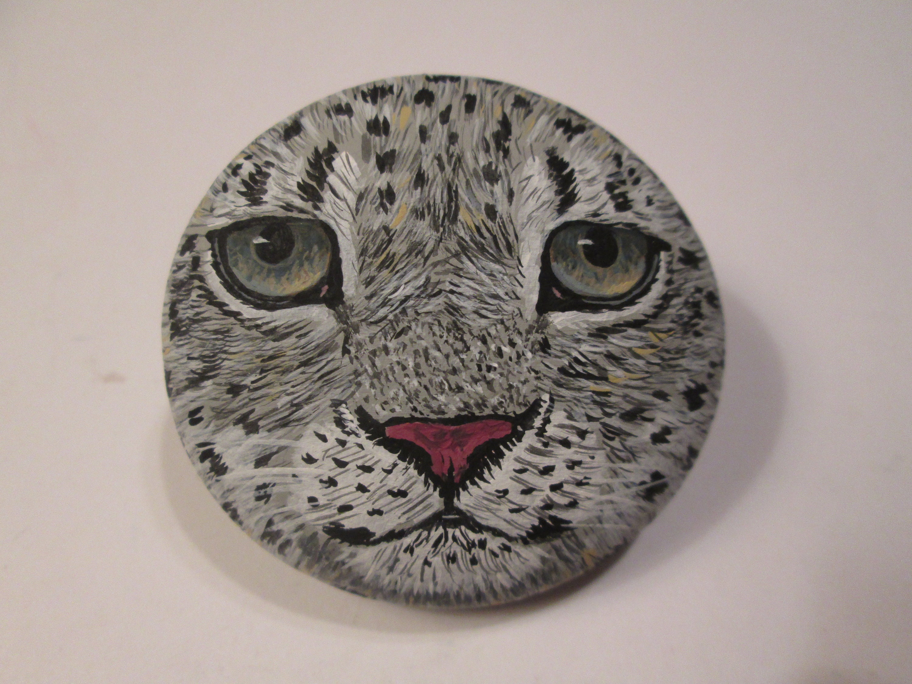 Snow Leopard Portrait Hand Painted On A Rock By Ann Kelly Etsy