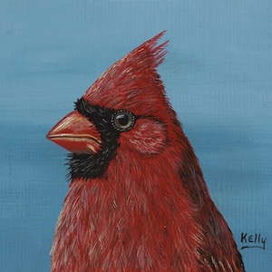 ACEO 2 1/2" x 3 1/2" Signed Print of Cardinal from Original Acrylic by Ann Kelly