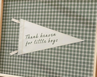 Thank Heaven for Little Boys Print, Boy Nursery Wall Art, Vintage Quote Poster, Sage Green Gingham Decor, Neutral Arts, Digital Download