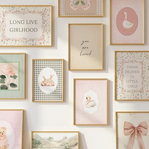 Conjunto de Arte de Parede Vintage para Quarto de Bebê, 25 Quadros para Galeria com Tema de Menina, Decoração Floral Cottagecore para Quarto de Bebê, Impressões para Quarto de Bebê em Tons Neutros